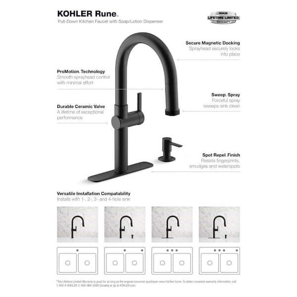 KOHLER Rune Kitchen Faucet 1-Handle Pull-Down Matte Black K-R22153-SD-BL