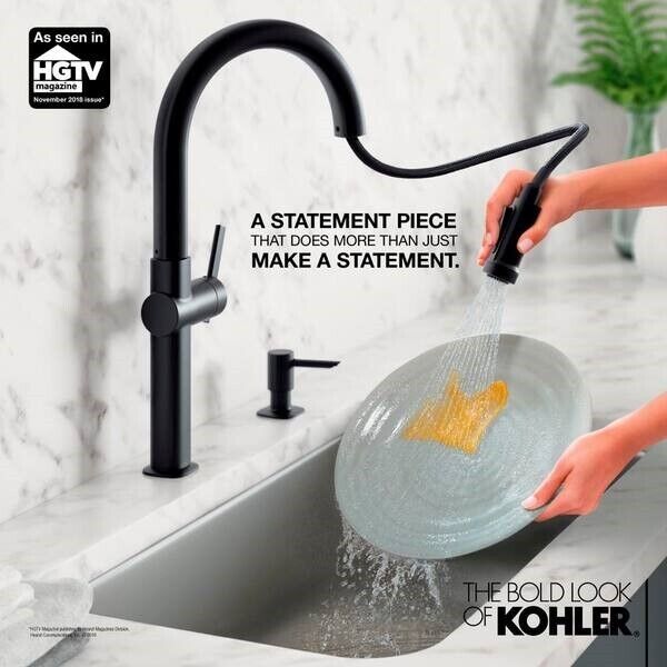 KOHLER Rune Kitchen Faucet 1-Handle Pull-Down Matte Black K-R22153-SD-BL