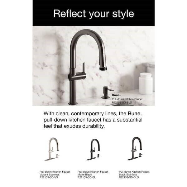 KOHLER Rune Kitchen Faucet 1-Handle Pull-Down Matte Black K-R22153-SD-BL