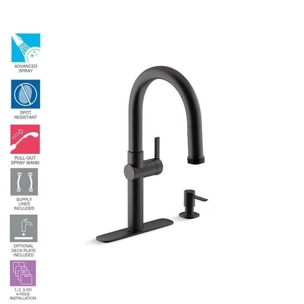KOHLER Rune Kitchen Faucet 1-Handle Pull-Down Matte Black K-R22153-SD-BL
