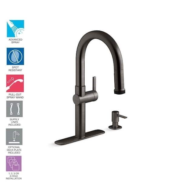 KOHLER R22153-SD-BLS Single-Handle Pull-Down Kitchen Faucet in Black Stainless