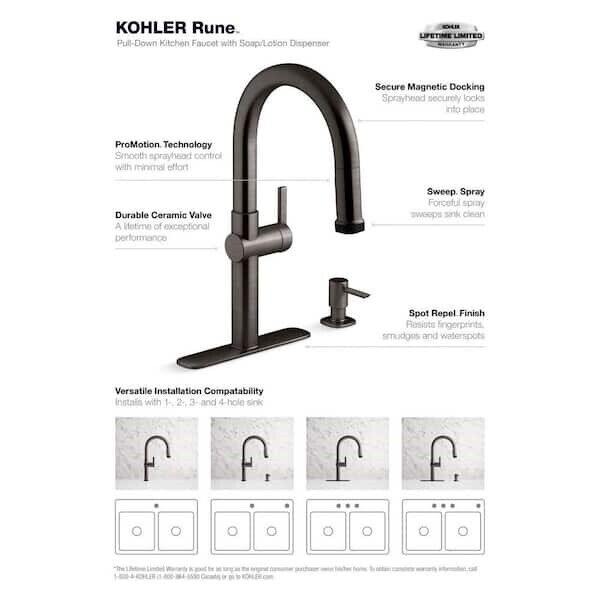 KOHLER R22153-SD-BLS Single-Handle Pull-Down Kitchen Faucet in Black Stainless
