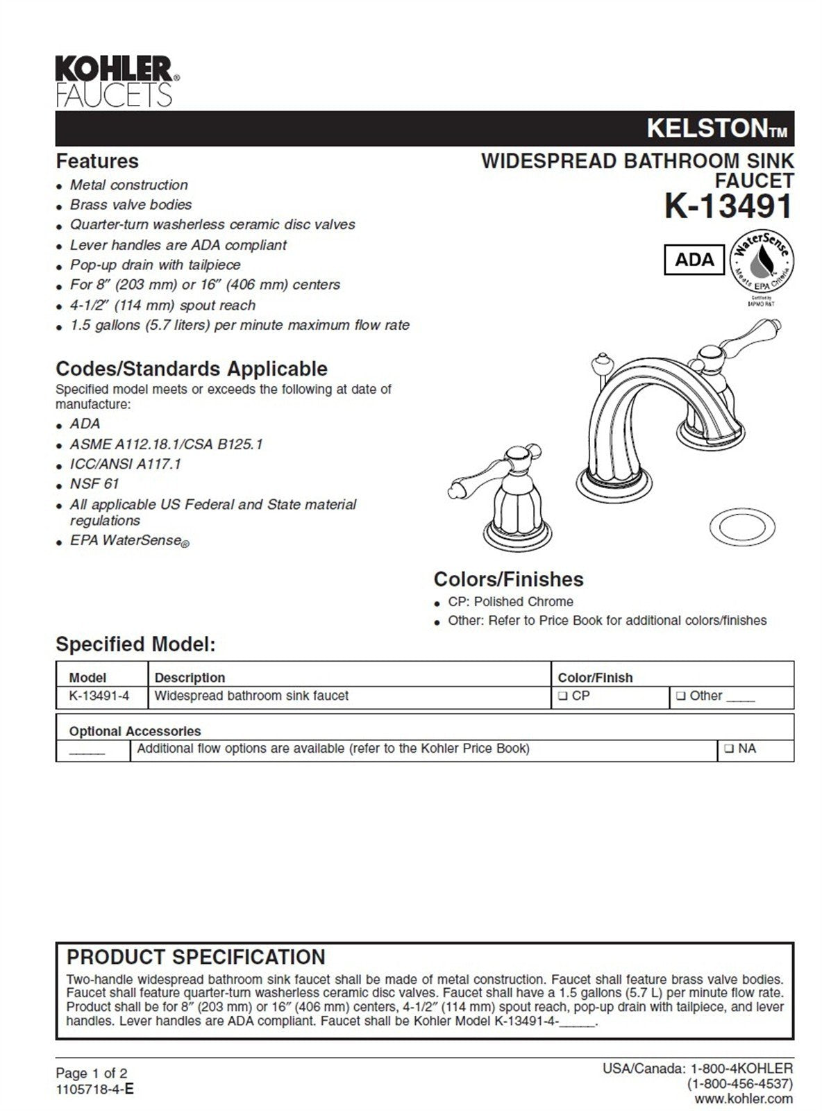 Kohler Kelston 8 in. Widespread Bathroom Faucet Oil-Rubbed Bronze K-13491-4-2BZ