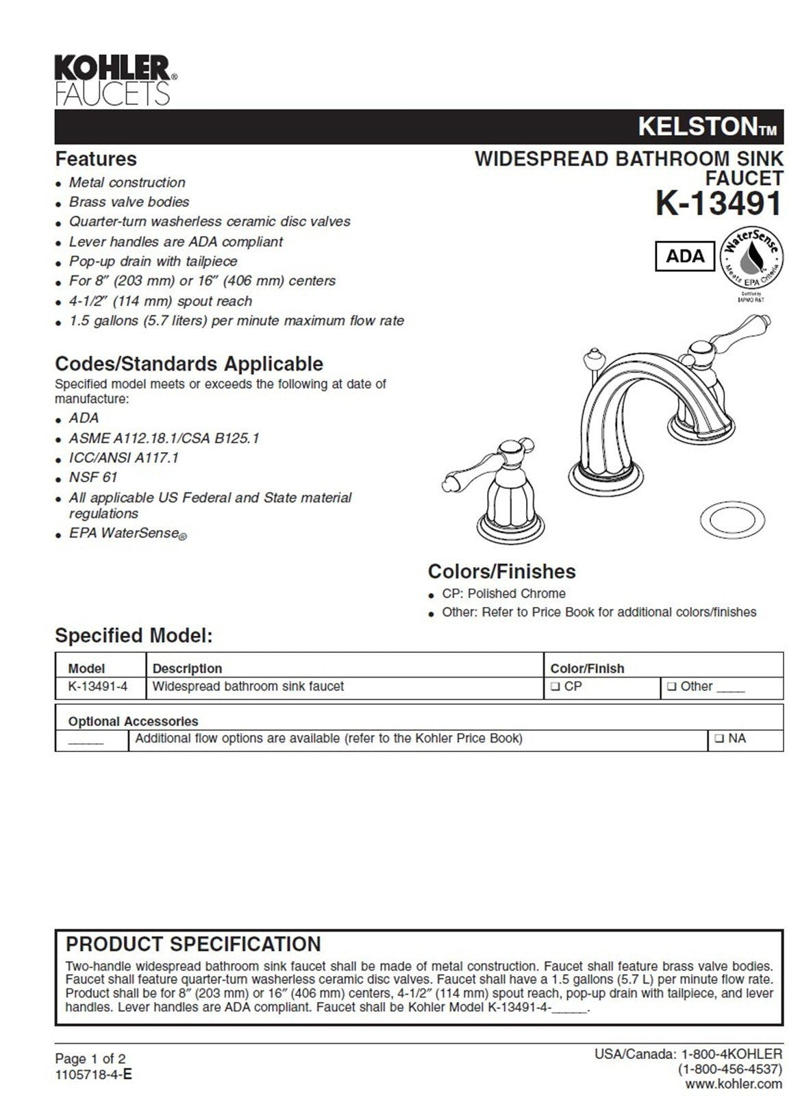 Kohler Kelston 8 in. Widespread Bathroom Faucet Oil-Rubbed Bronze K-13491-4-2BZ