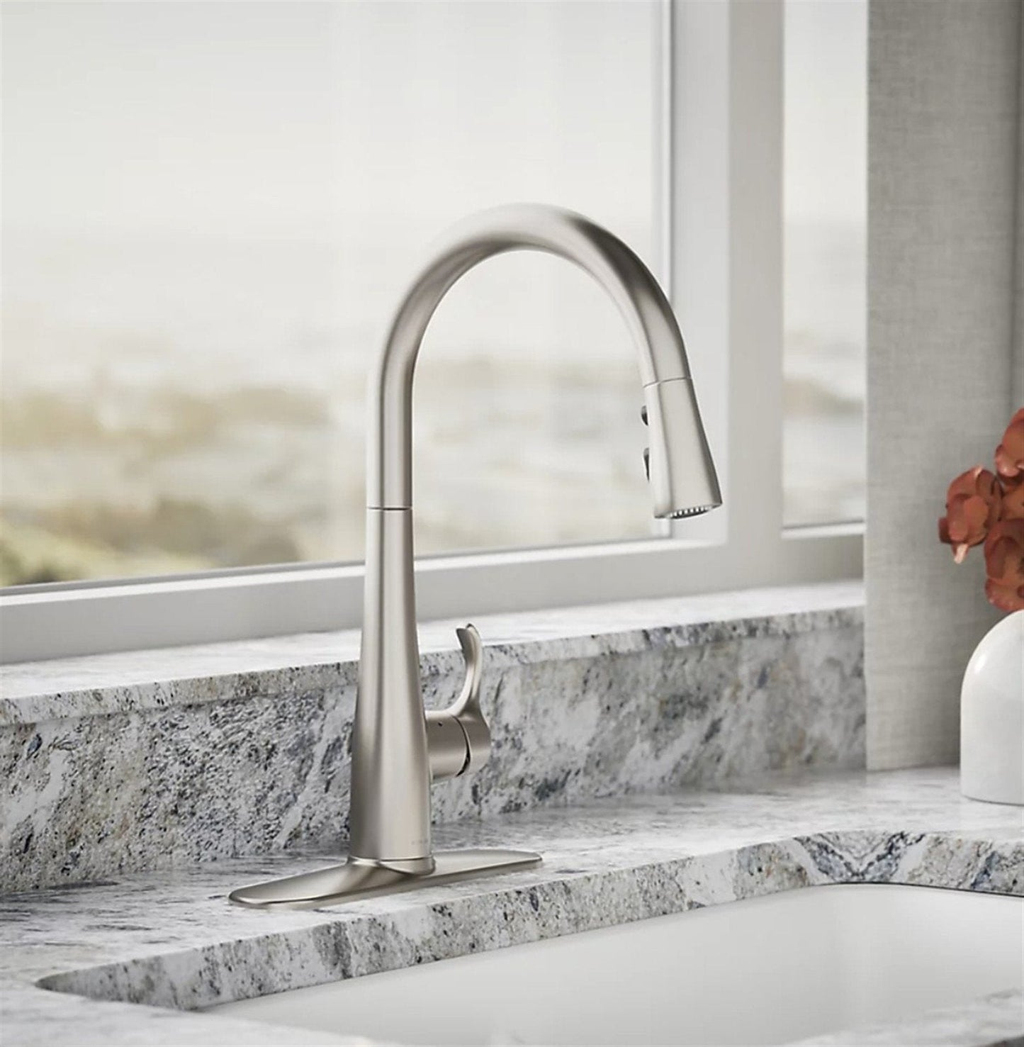 Kohler Simplice 1 Hole Pull Down Kitchen Faucet in Vibrant Stainless K-22036-VS