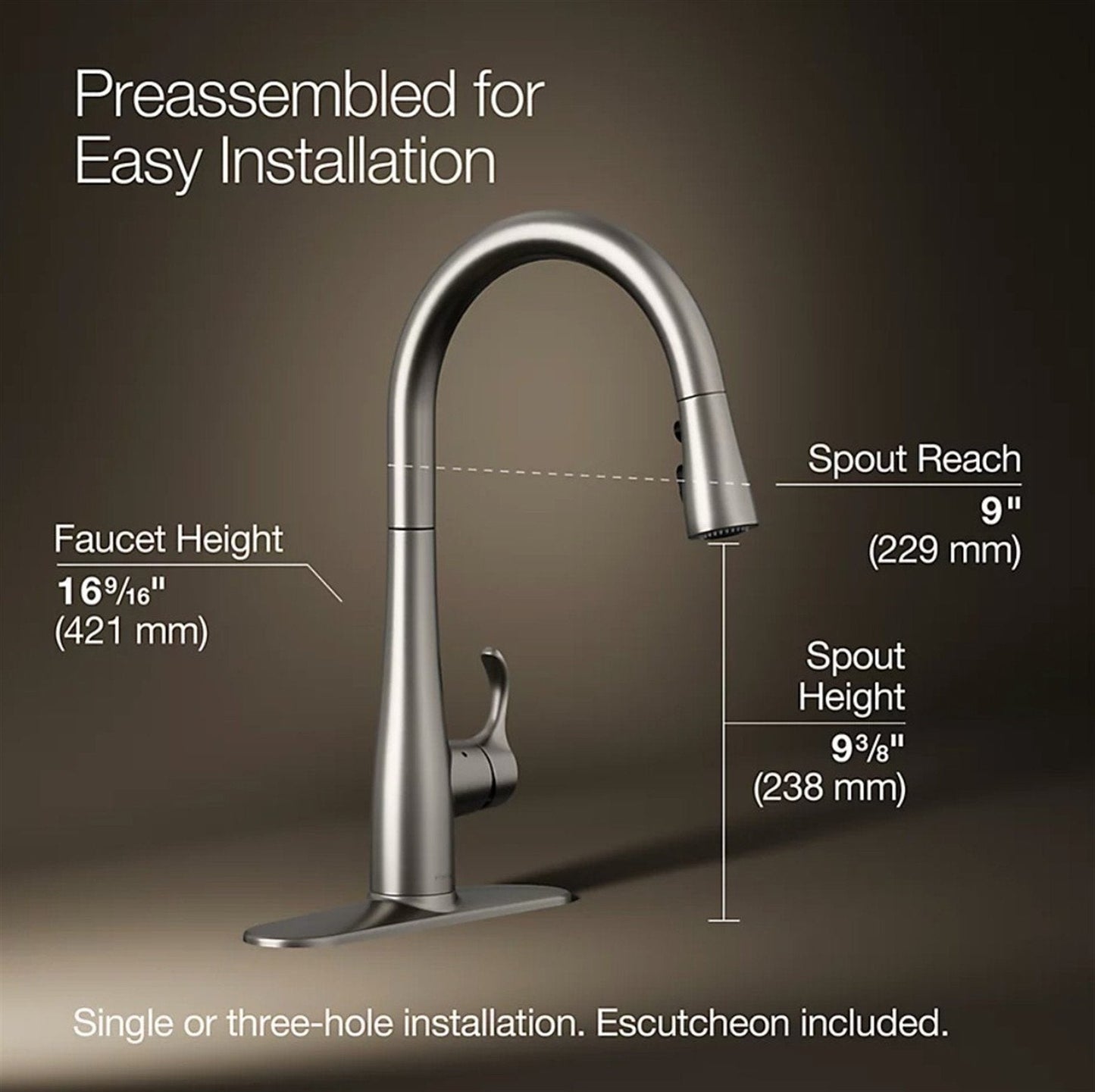 Kohler Simplice 1 Hole Pull Down Kitchen Faucet in Vibrant Stainless K-22036-VS