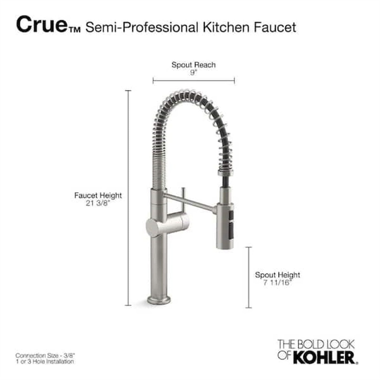 Kohler Crue 1 Hole Pull Down Kitchen Faucet in Matte Black K-22973-BL