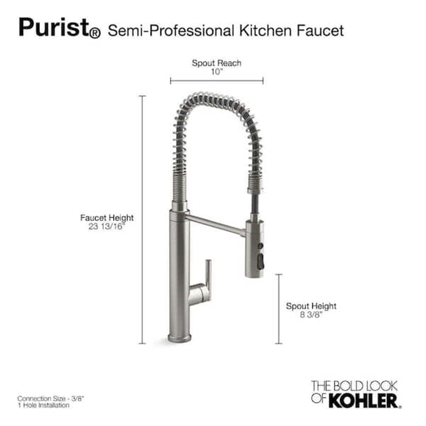 Kohler Purist 1 Hole Pull Down Kitchen Faucet in Vibrant Stainless K-24982-VS
