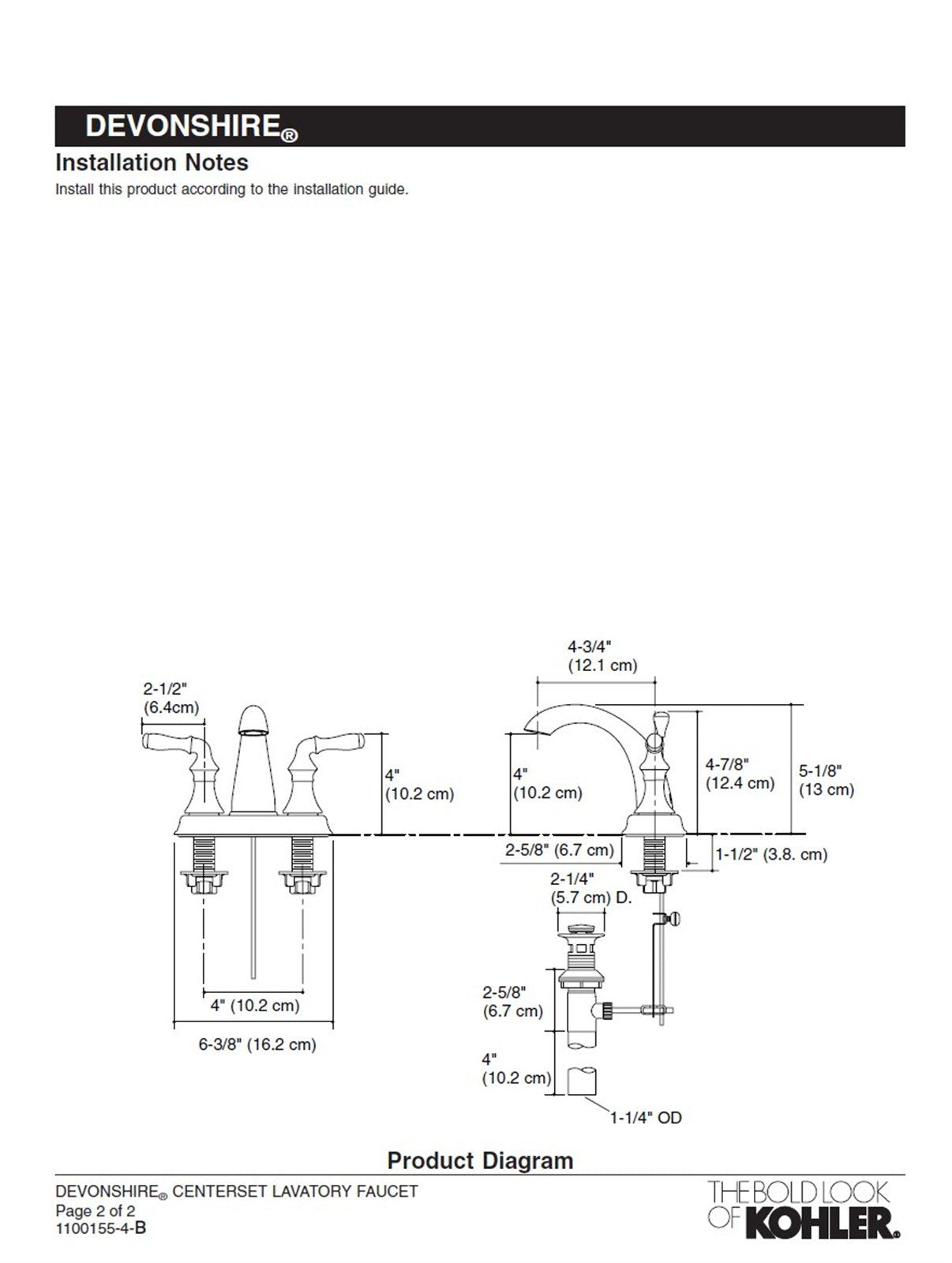Kohler Devonshire 4 in. Centerset Bathroom Faucet Polished Chrome K-393-N4-CP