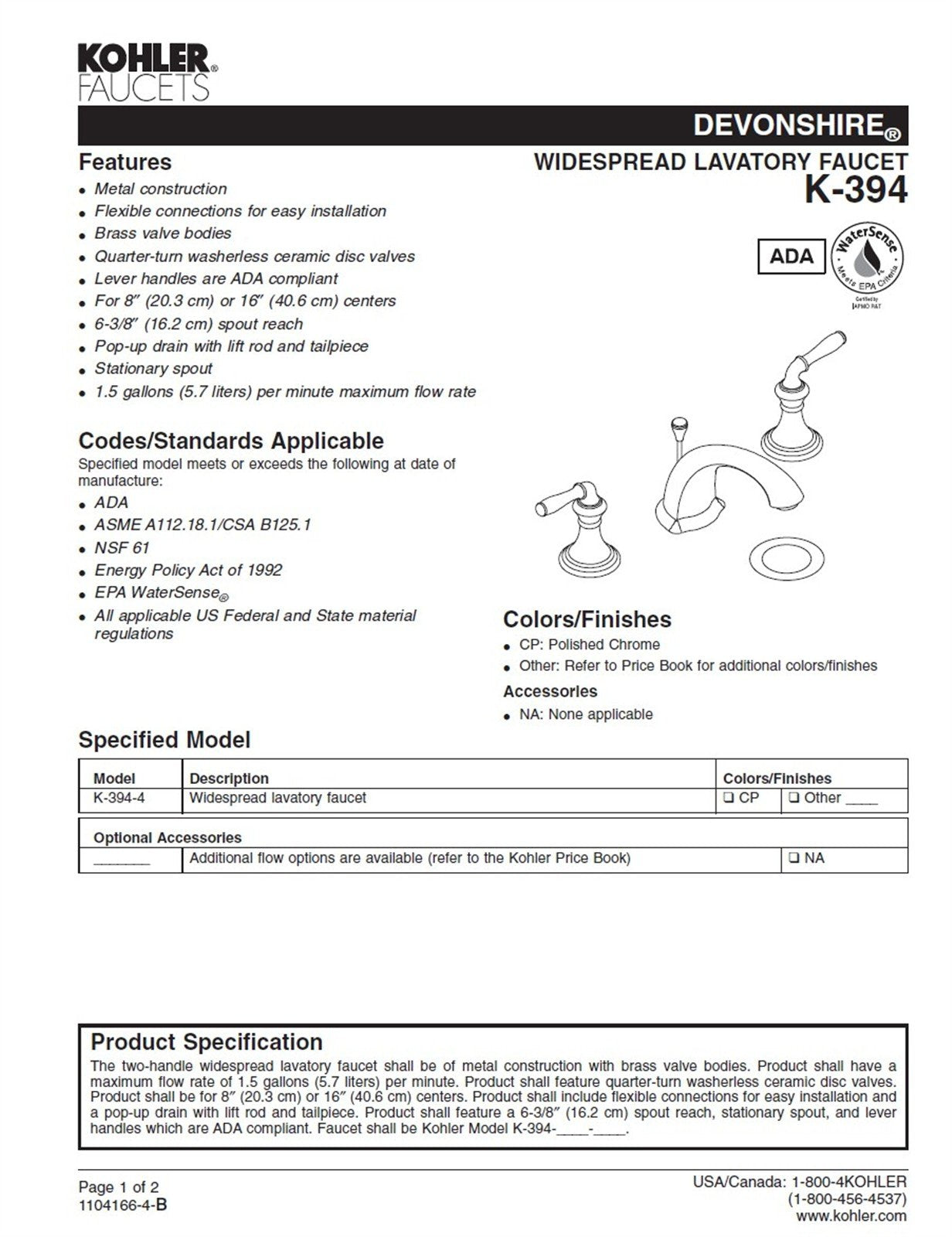 Kohler Devonshire 8 in. Widespread Bathroom Faucet Oil-Rubbed Bronze K-394-4-2BZ