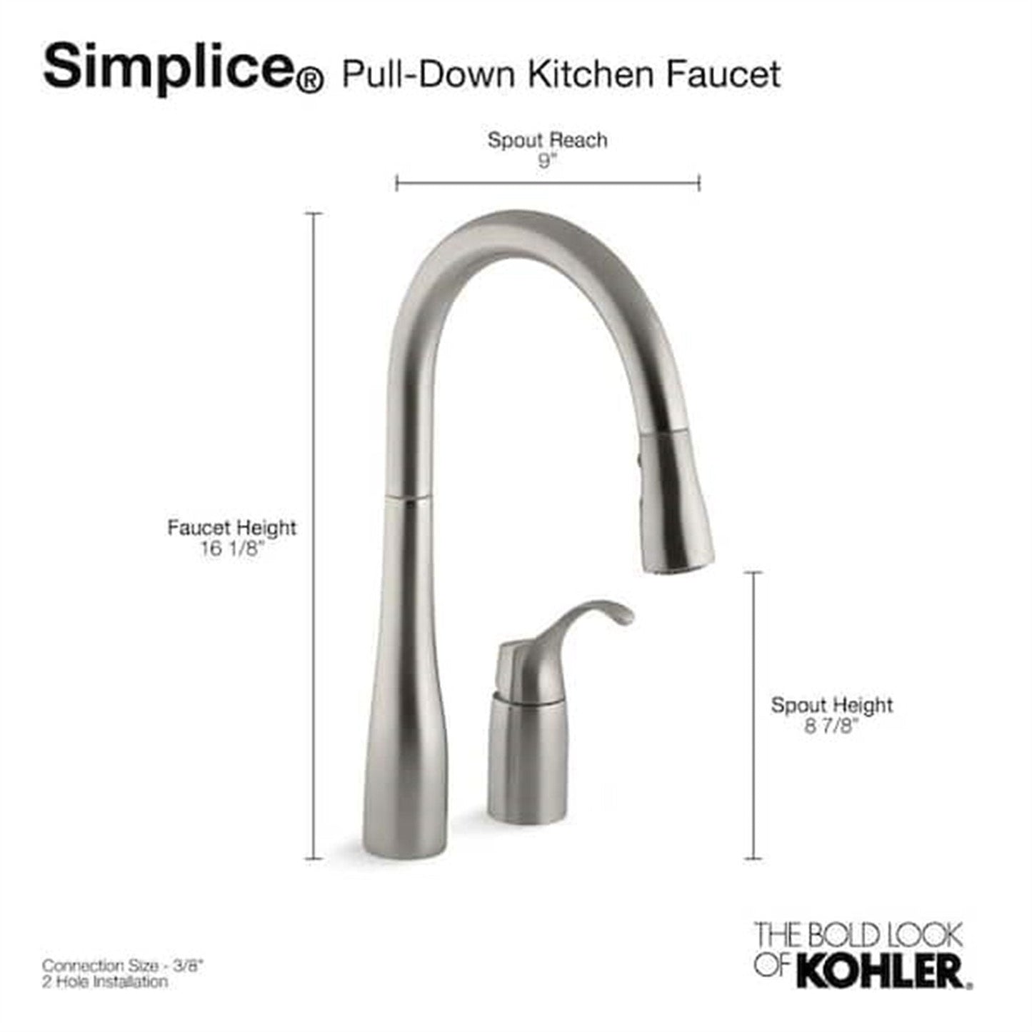 Kohler Simplice 1 Hole Pull Down Kitchen Faucet in Vibrant Stainless K-647-VS