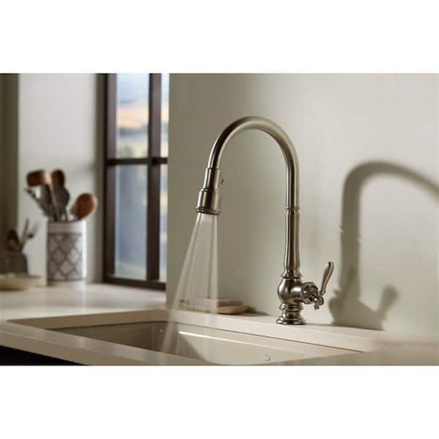 Kohler Artifacts 1 Hole Pull Down Kitchen Faucet in Vibrant Polished Nickel K-99259-SN