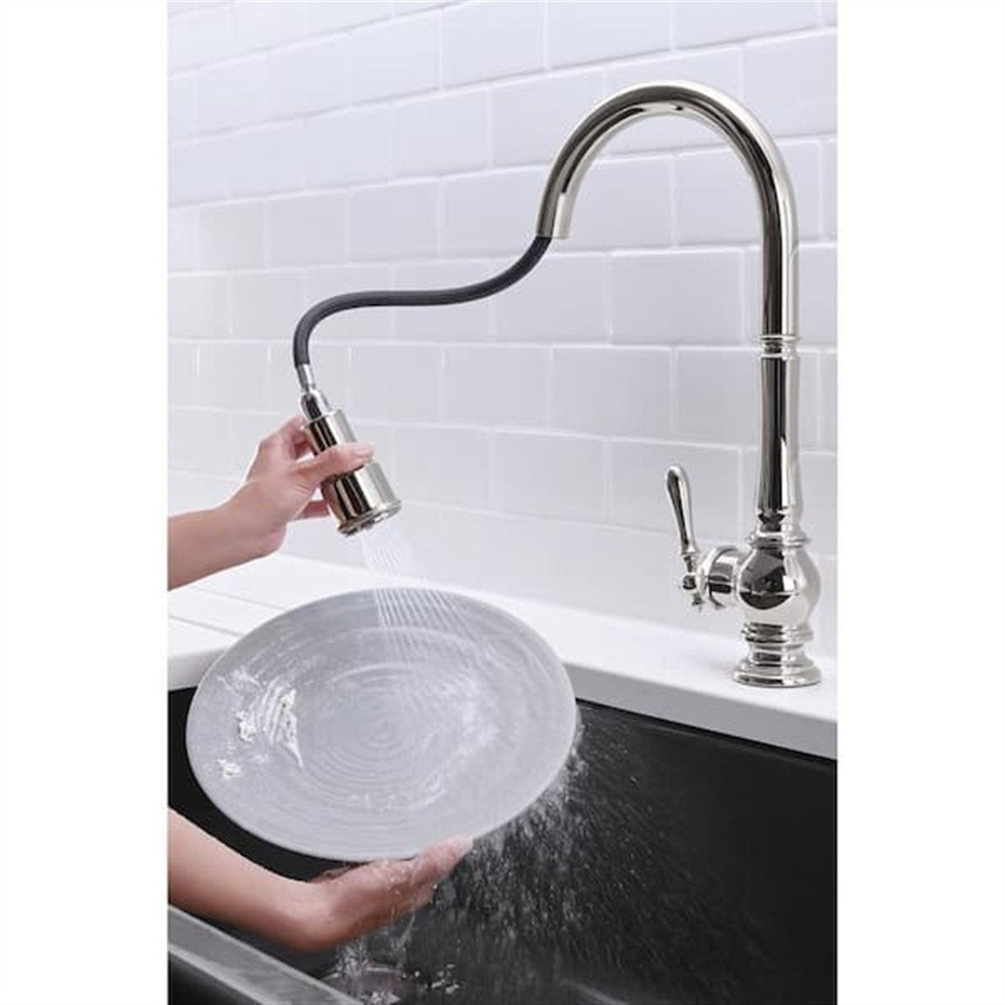 Kohler Artifacts 1 Hole Pull Down Kitchen Faucet in Vibrant Polished Nickel K-99259-SN