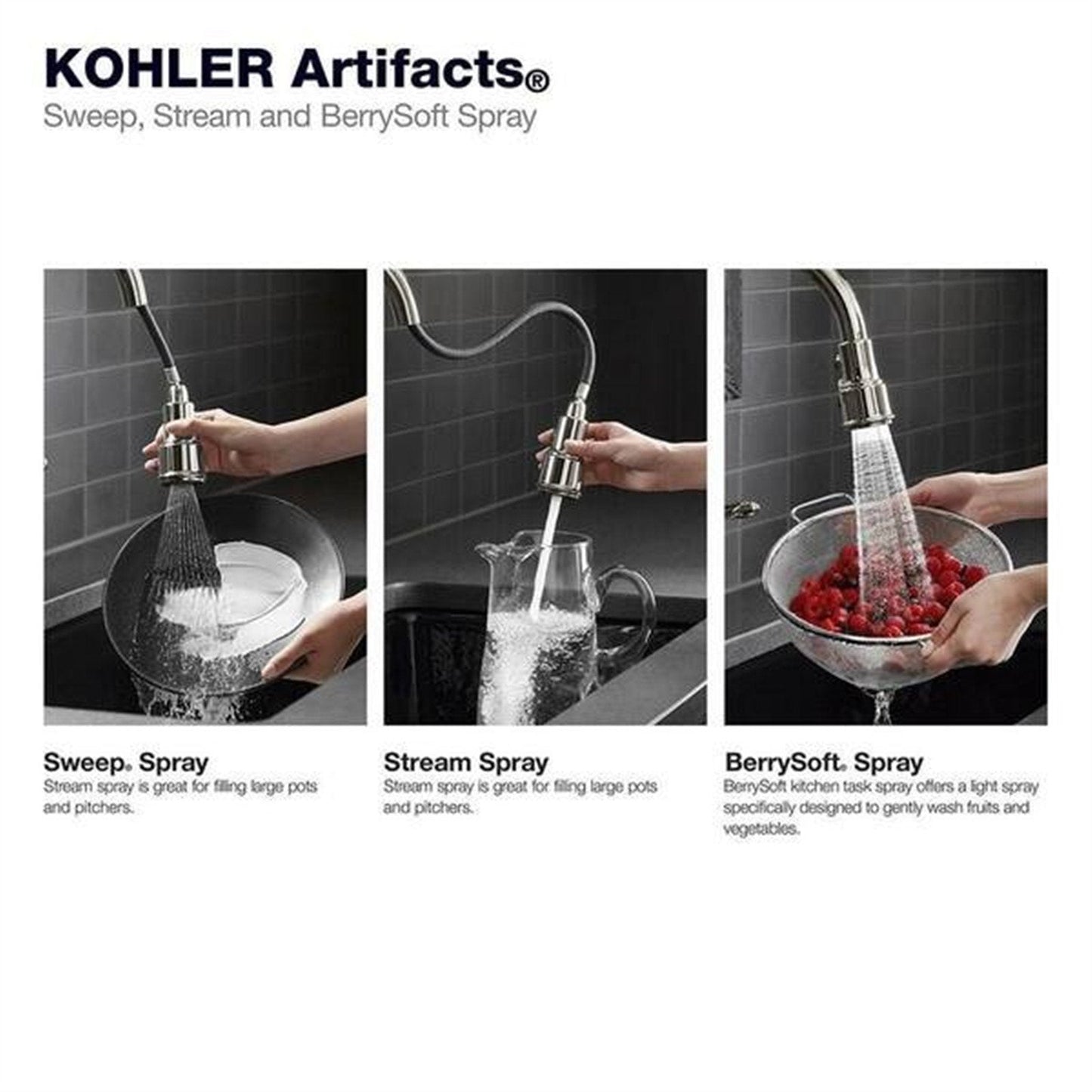 Kohler Artifacts 1 Hole Pull Down Kitchen Faucet in Polished Chrome K-99261-CP