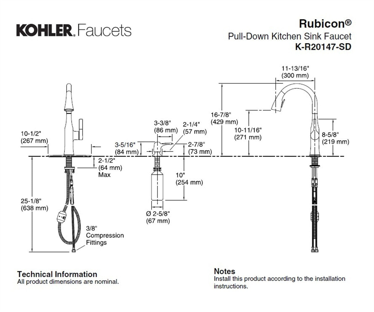 Kohler Rubicon 1 Hole Pull Down Kitchen Faucet in Vibrant Stainless K-R20147-SD-VS