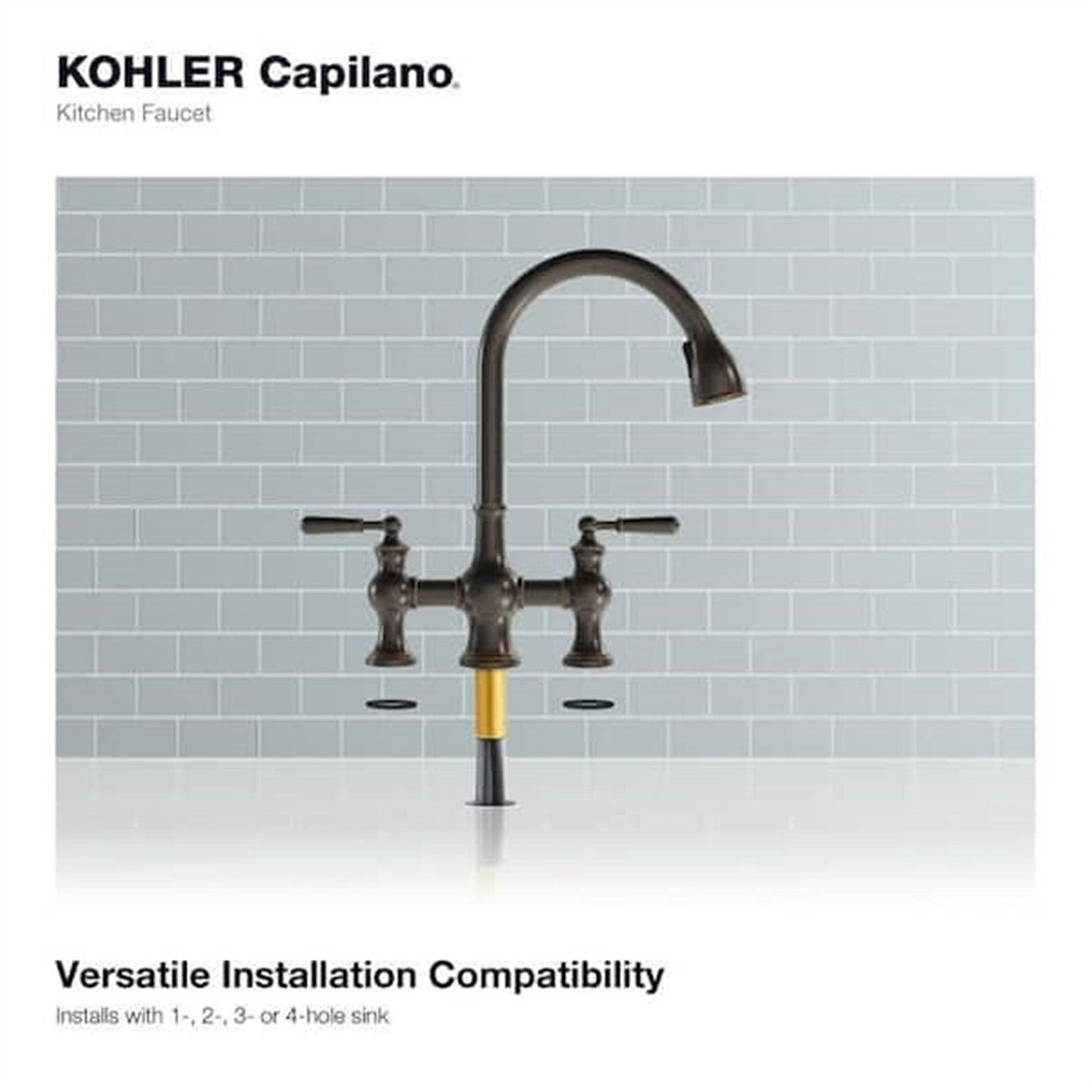 Kohler Capilano 2-Handle Bridge Farmhouse Pull-Down Kitchen Faucet with Soap Dispenser and Sweep Spray in Oil-Rubbed Bronze K-R21070-SD-2BZ