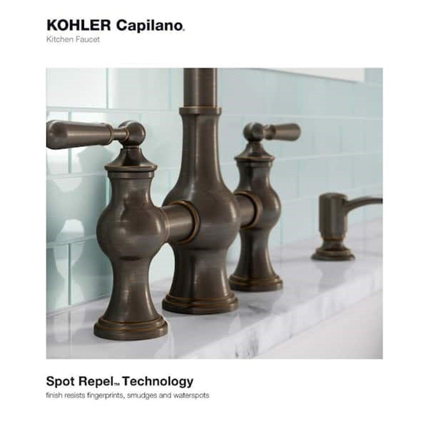 Kohler Capilano 2-Handle Bridge Farmhouse Pull-Down Kitchen Faucet with Soap Dispenser and Sweep Spray in Oil-Rubbed Bronze K-R21070-SD-2BZ