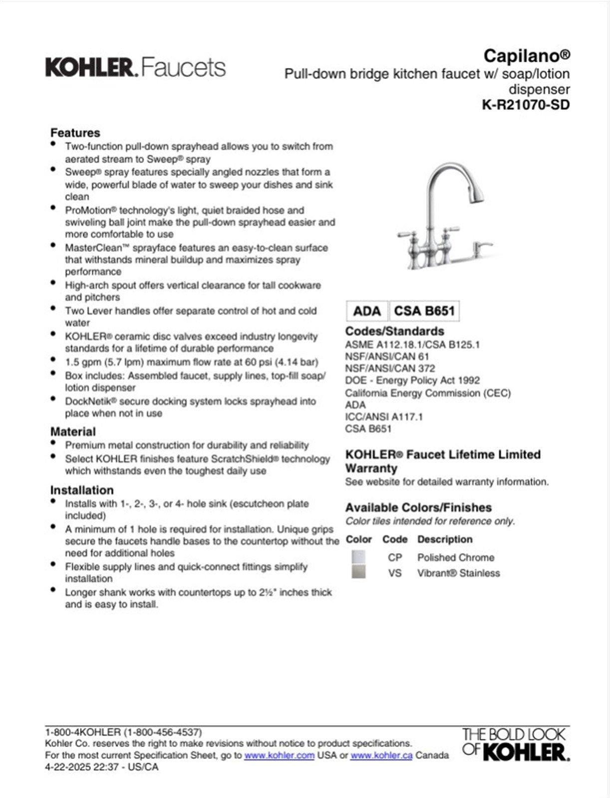 Kohler Capilano 2-Handle Bridge Farmhouse Pull-Down Kitchen Faucet with Soap Dispenser and Sweep Spray in Oil-Rubbed Bronze K-R21070-SD-2BZ