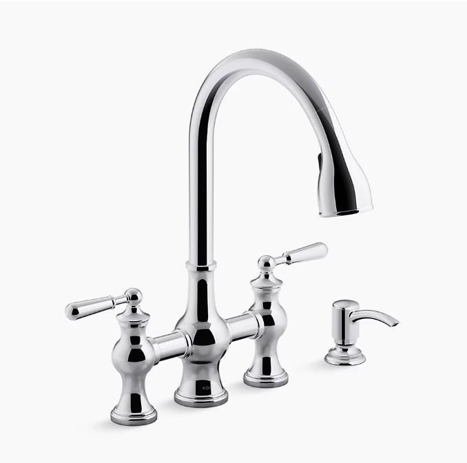 Kohler Capilano Wide-Spread Bridge Kitchen Faucet Polished Chrome K-R21070-SD-CP