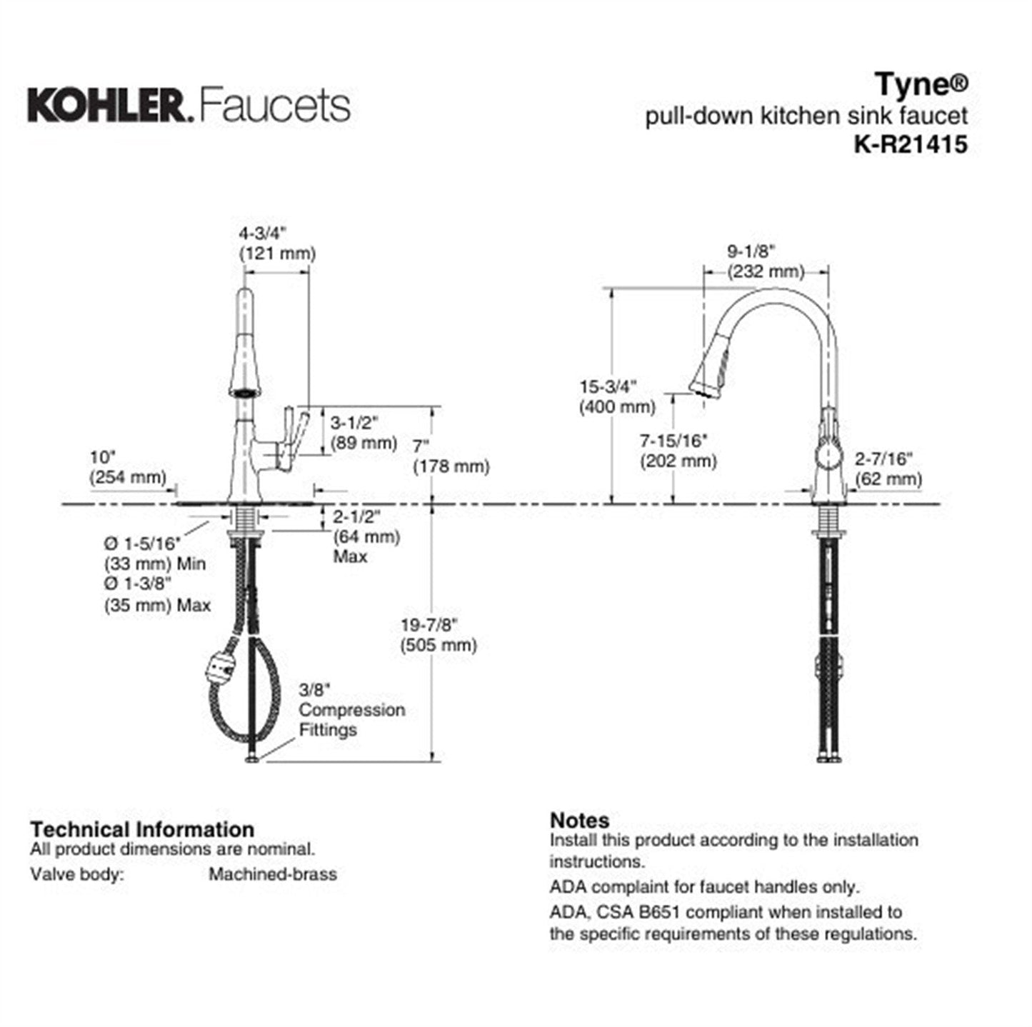 Kohler Tyne Single-Handle Kitchen Faucet in Oil-Rubbed Bronze K-R21415-2BZ