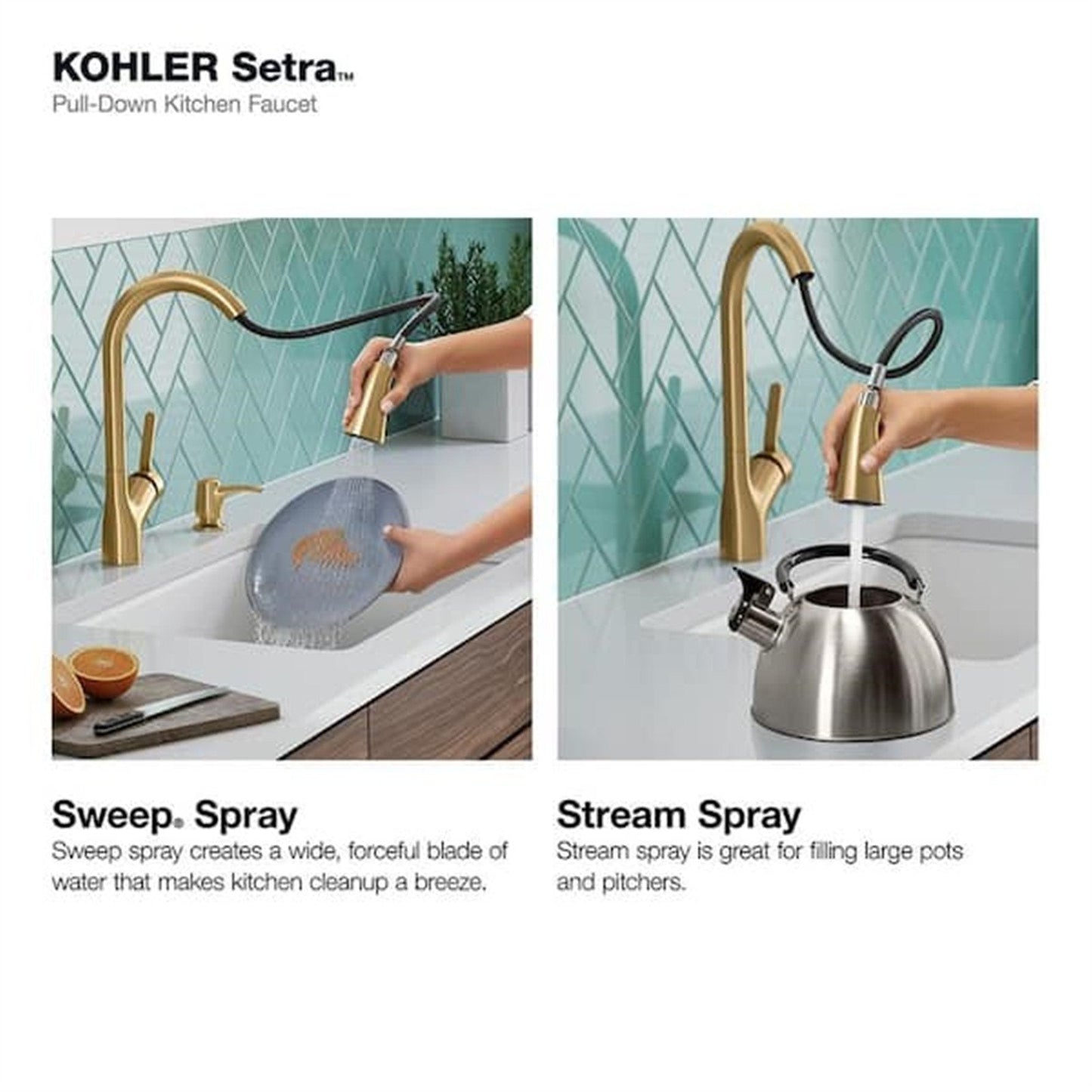 Setra Single-Handle Pull-Down Spray Kitchen Faucet Vibrant Brushed Moderne Brass