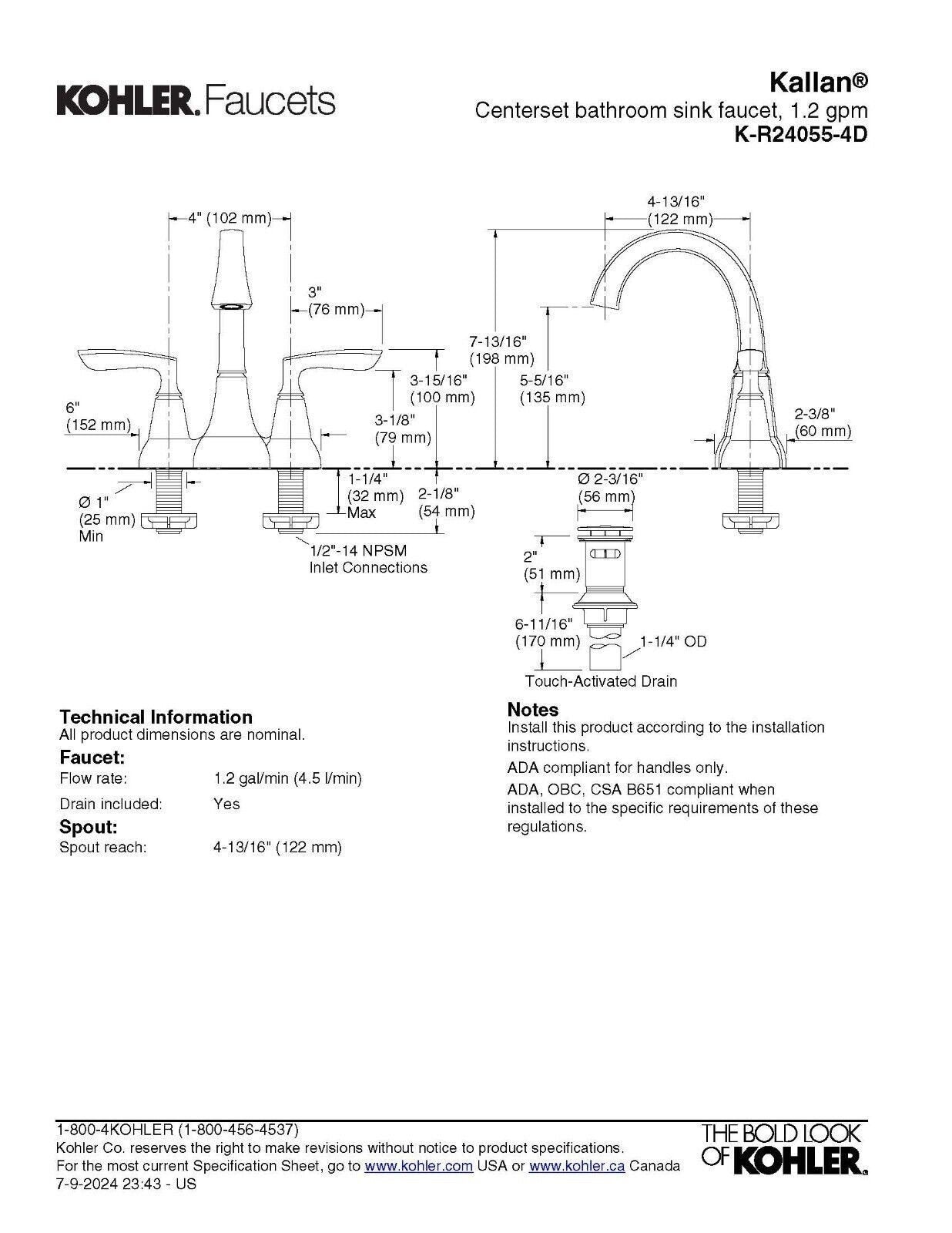 Kohler Kallen Bathroom Faucet 2-Handle Oil Rubbed Bronze K-R24055-4D-2BZ ✅