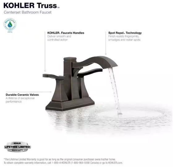 KOHLER R24059-4D-2BZ Truss CENTERSET BATHROOM SINK LAV FAUCET Oil-Rubbed Bronze