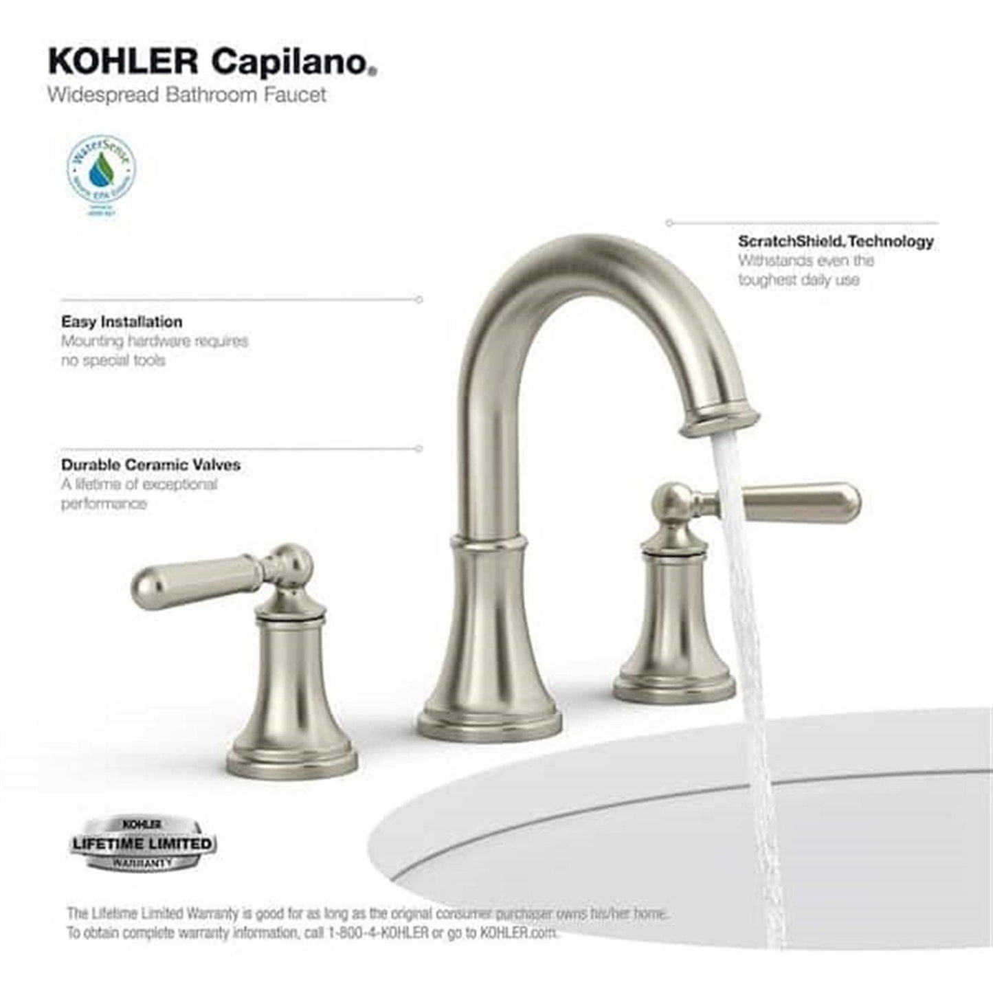 Kohler Capilano 8 in. Widespread Bathroom Faucet Vibrant Brushed Nickel K-R30582-4D-BN