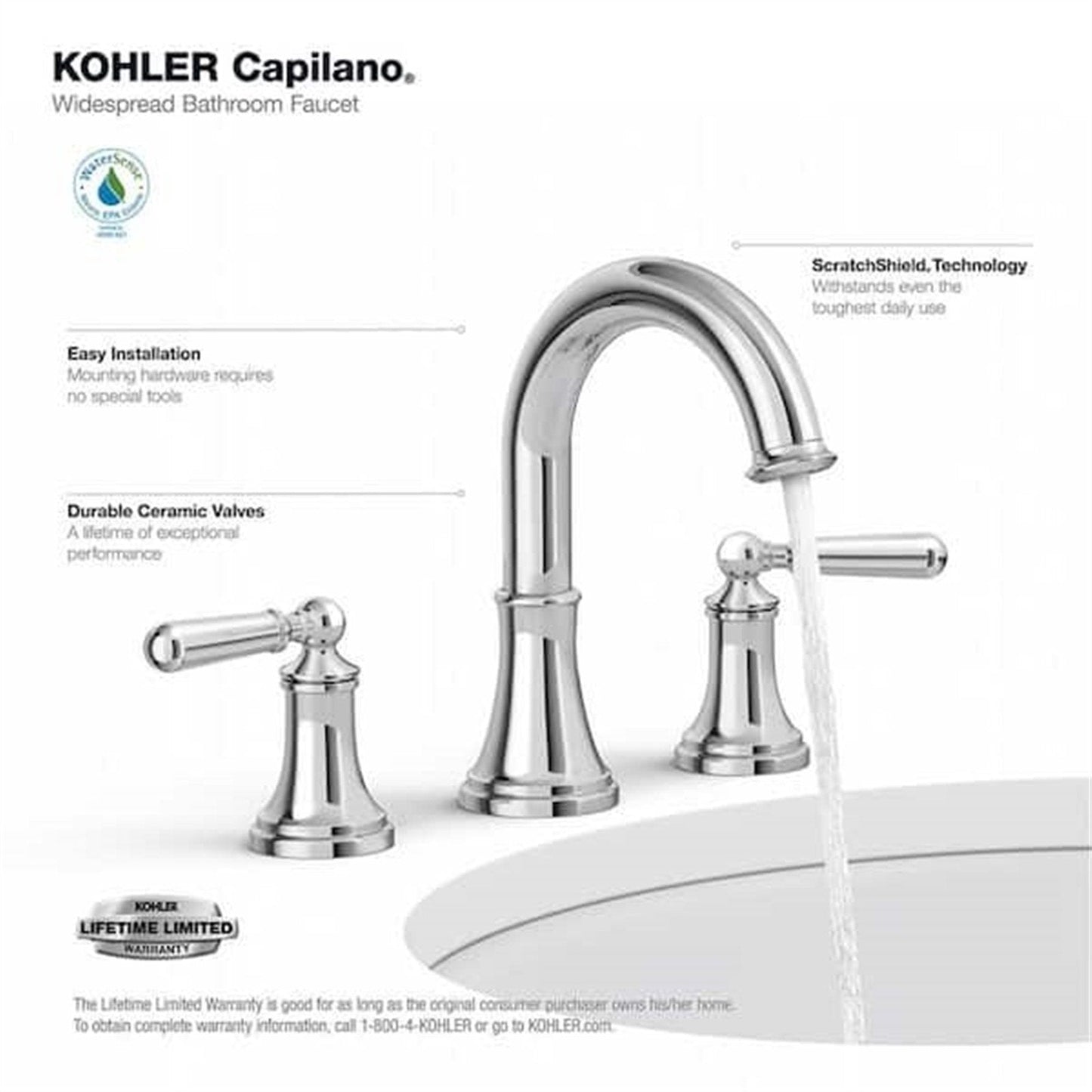 Kohler Capilano 8 in. Widespread Bathroom Faucet Polished Chrome K-R30582-4D-CP