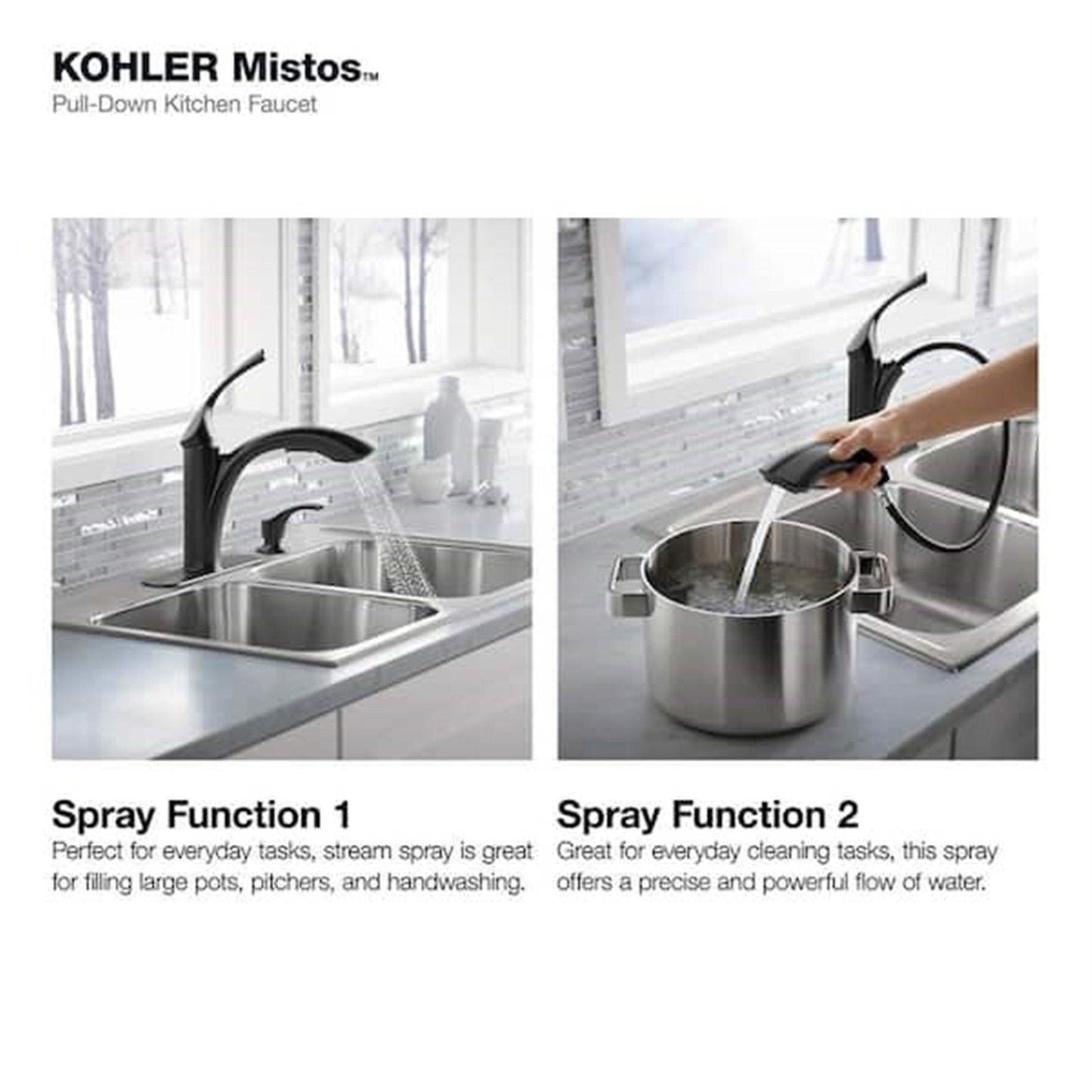Kohler Mistos 1 Hole Pull Down Kitchen Faucet in Matte Black K-R72510-SD-BL