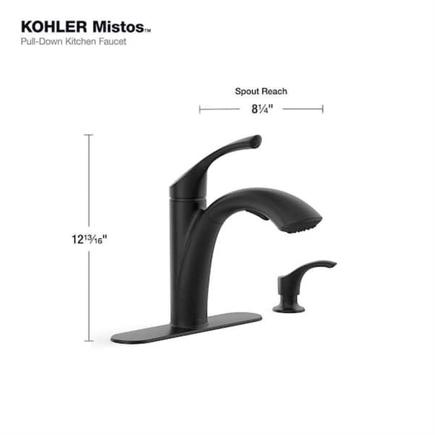 Kohler Mistos 1 Hole Pull Down Kitchen Faucet in Matte Black K-R72510-SD-BL
