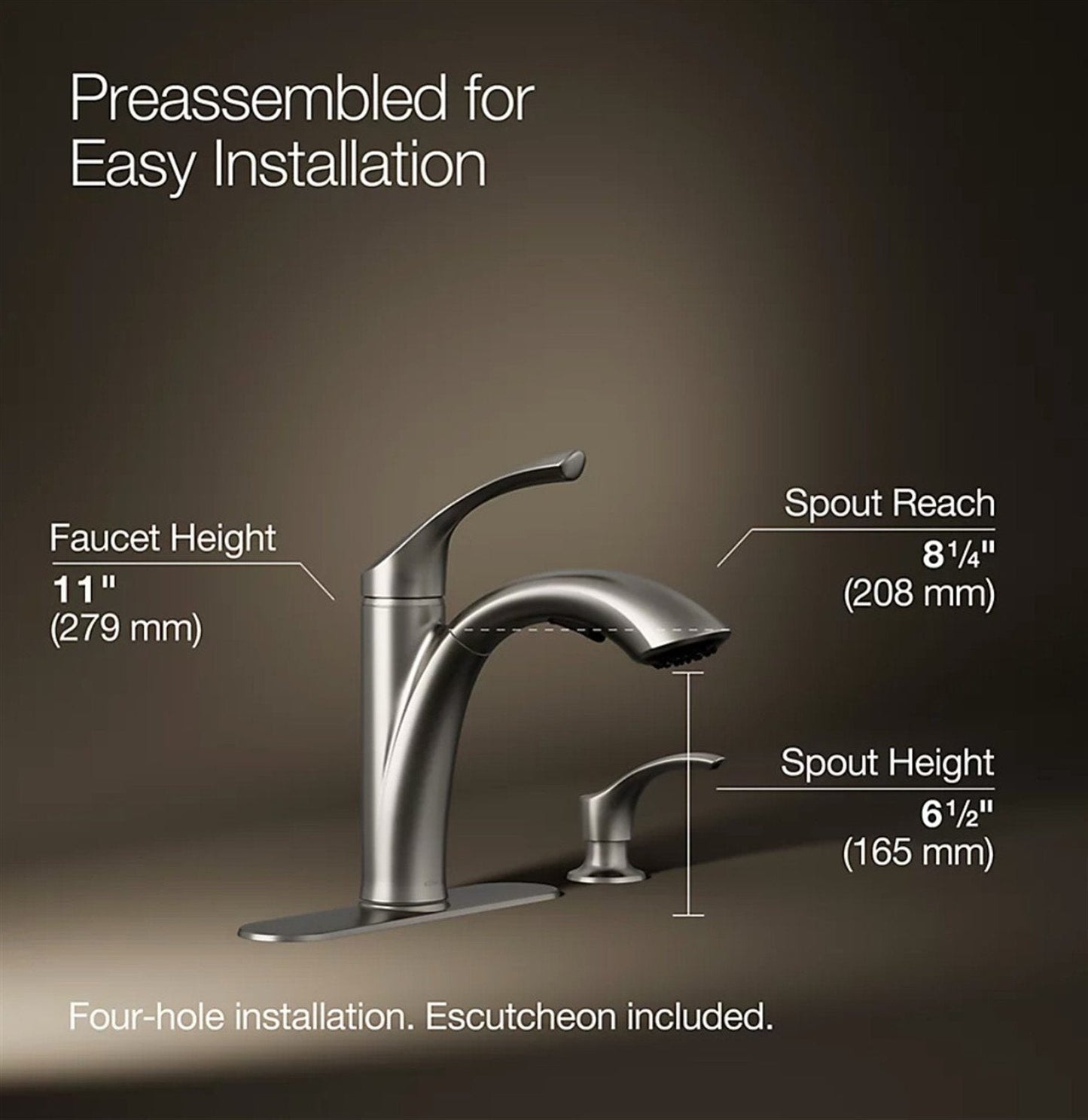 Kohler Mistos 1 Hole Pull Down Kitchen Faucet in Polished Chrome K-R72510-SD-CP