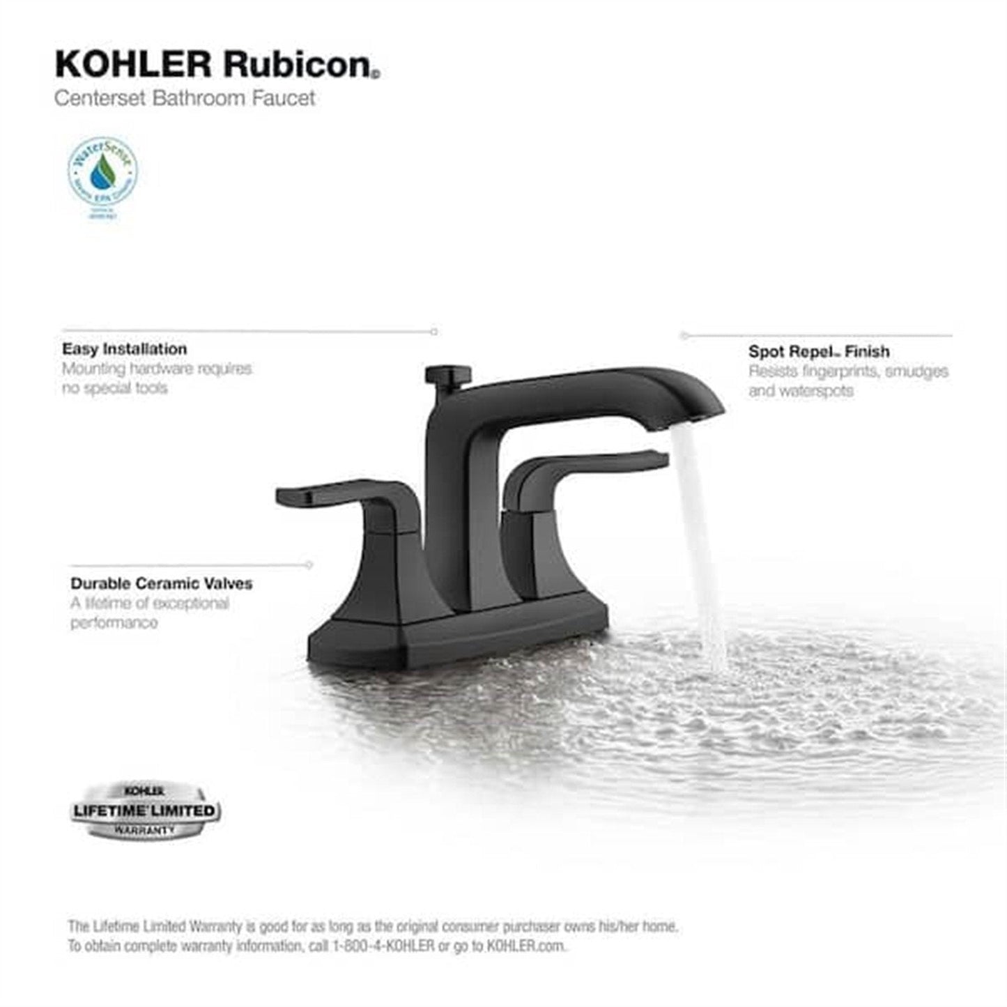 Kohler Rubicon 4 in. Centerset Bathroom Faucet Matte Black K-R76215-4D-BL