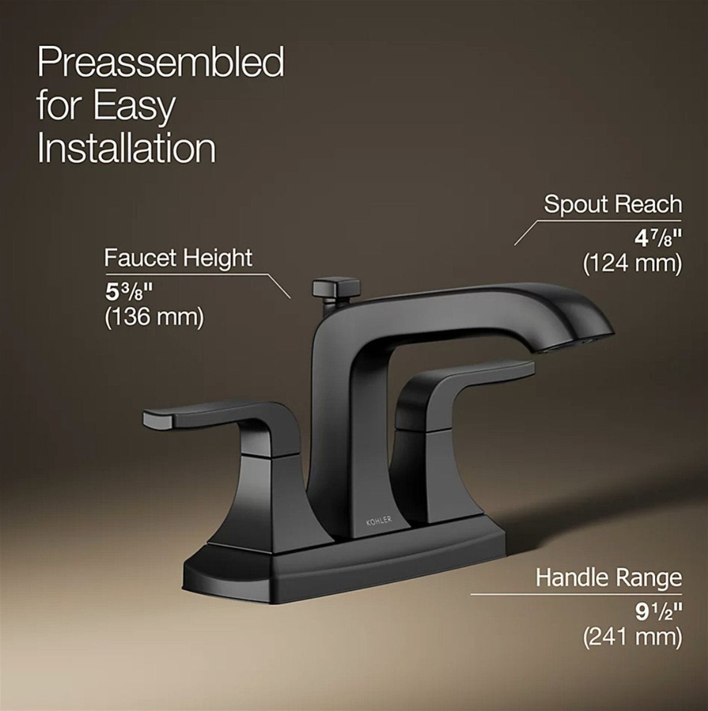 Kohler Rubicon 4 in. Centerset Bathroom Faucet Matte Black K-R76215-4D-BL