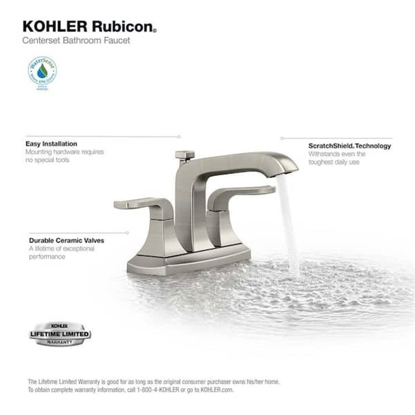 Kohler Rubicon 4 in. Centerset Bathroom Faucet Vibrant Brushed Nickel K-R76215-4D-BN