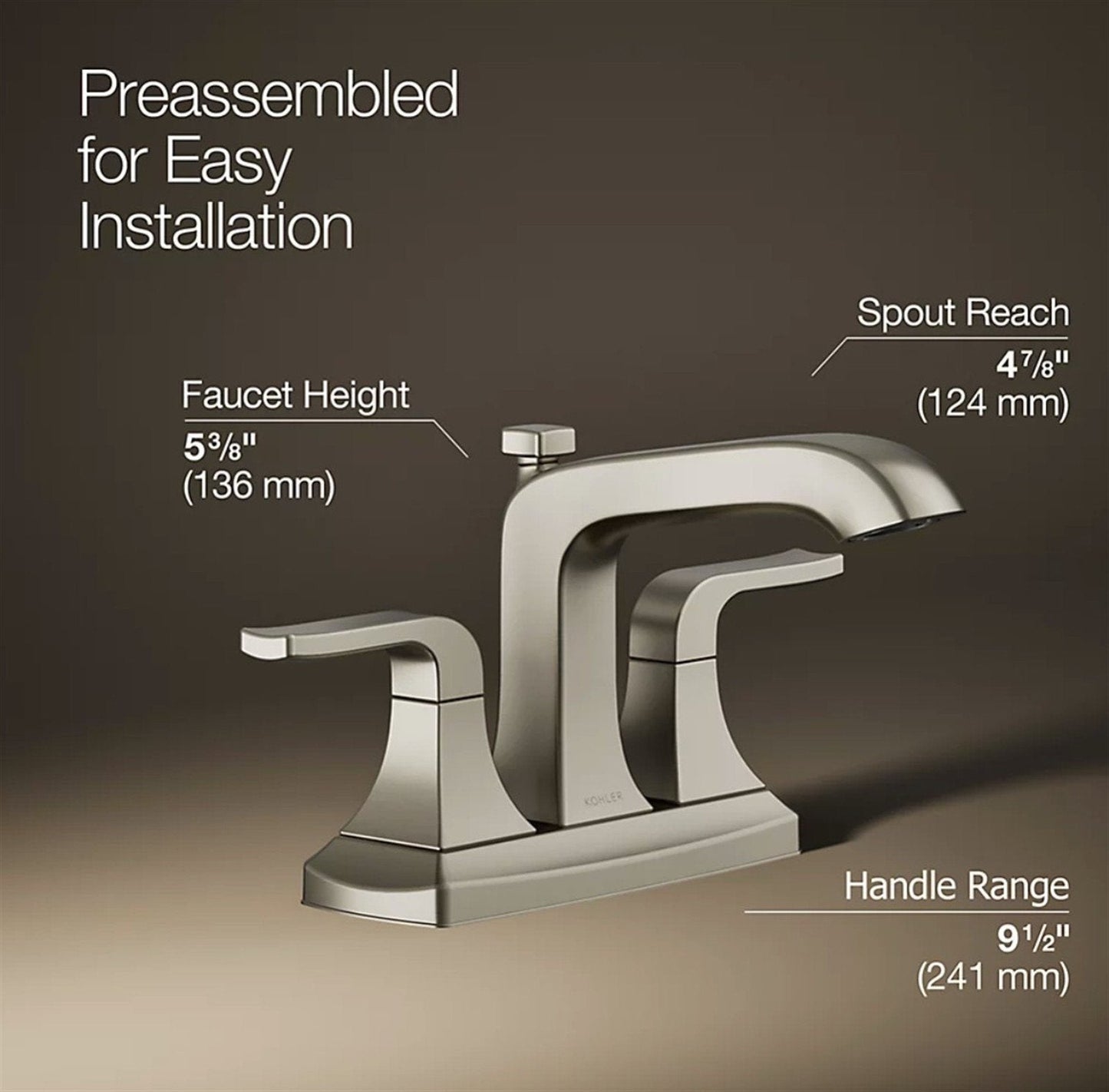 Kohler Rubicon 4 in. Centerset Bathroom Faucet Vibrant Brushed Nickel K-R76215-4D-BN