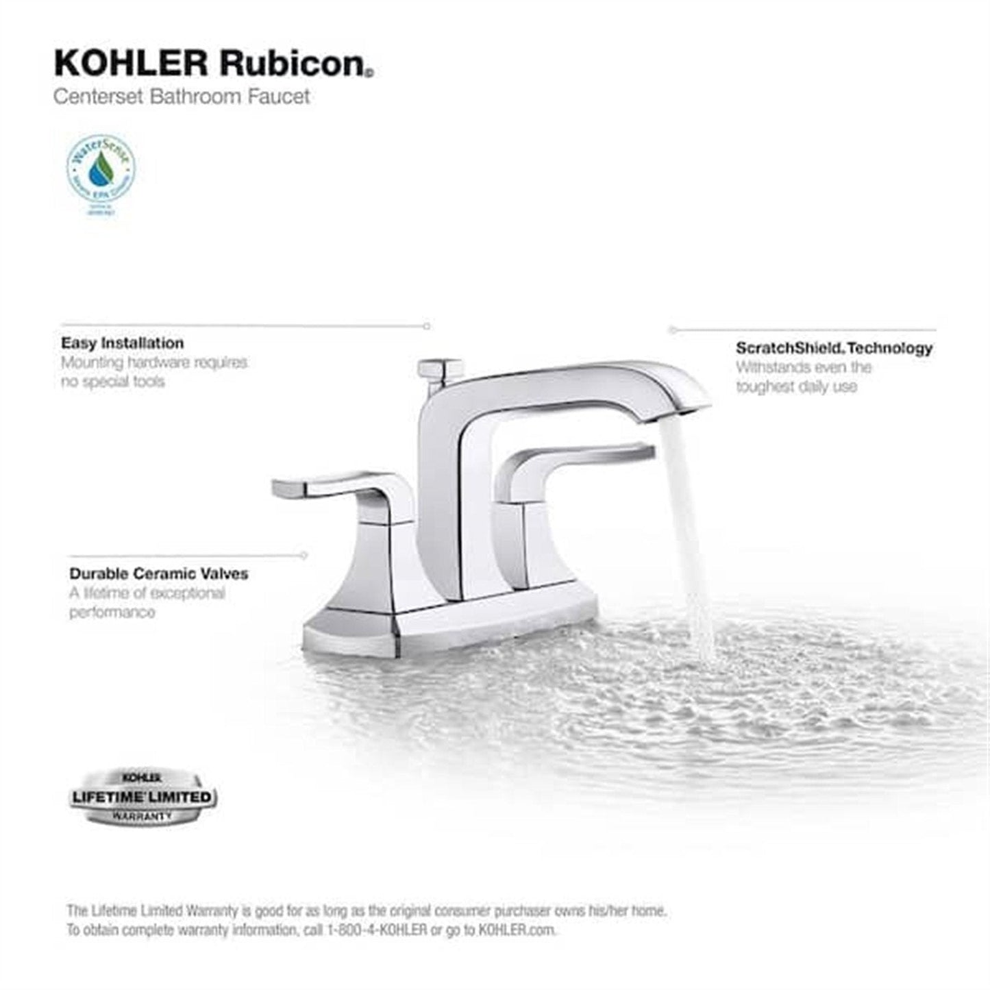 Kohler Rubicon 4 in. Centerset Bathroom Faucet Polished Chrome K-R76215-4D-CP