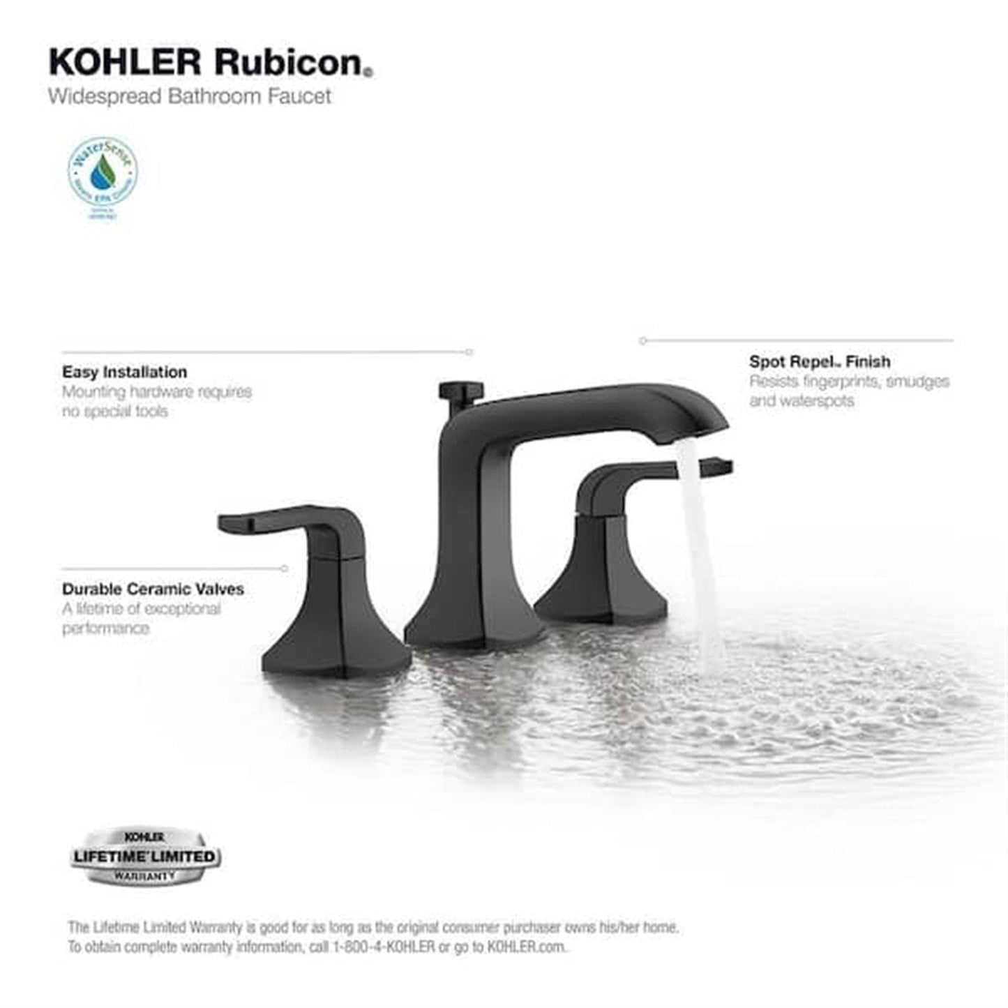 Kohler Rubicon 8 in. Widespread Bathroom Faucet Matte Black K-R76216-4D-BL