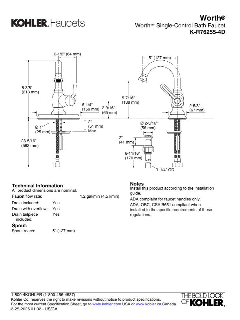 Kohler Worth Single Handle Bathroom Faucet in Brushed Nickel R76255-4D-BN ✅