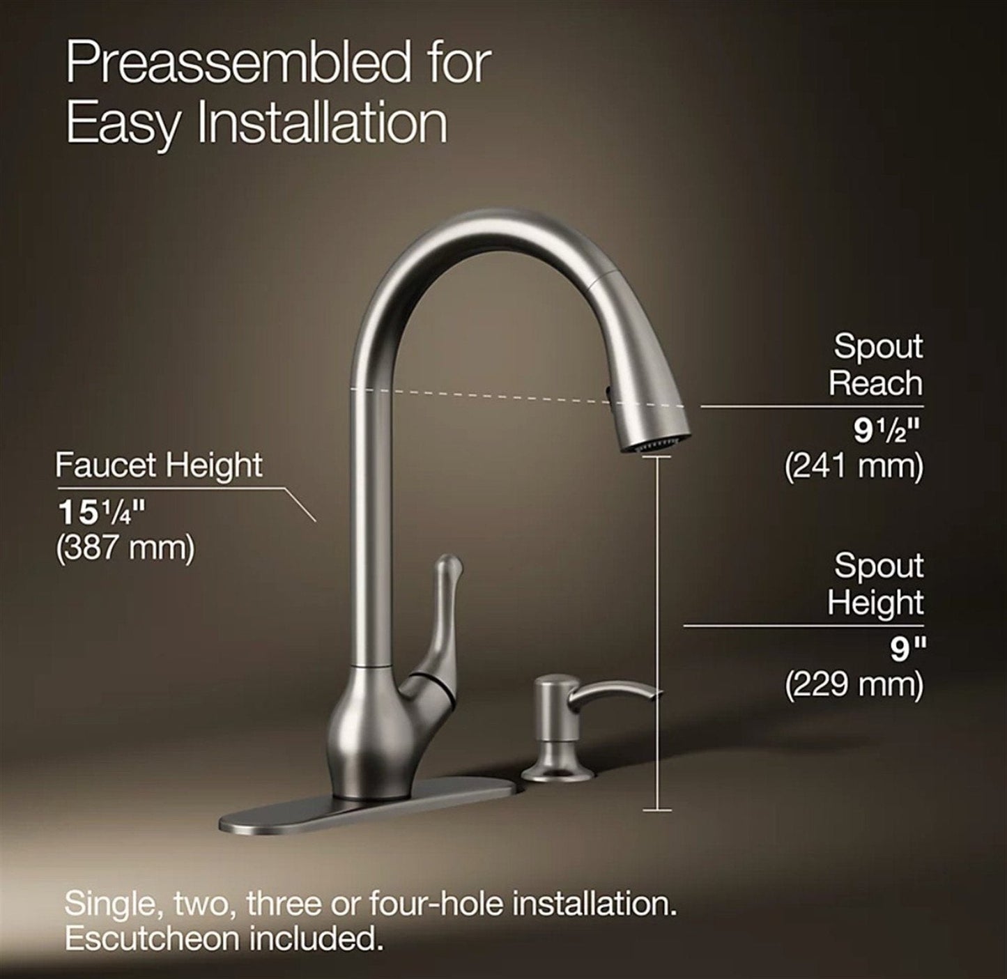 KOHLER Barossa Touchless Single Handle Pull Vibrant Stainless K-R78035-SD-VS