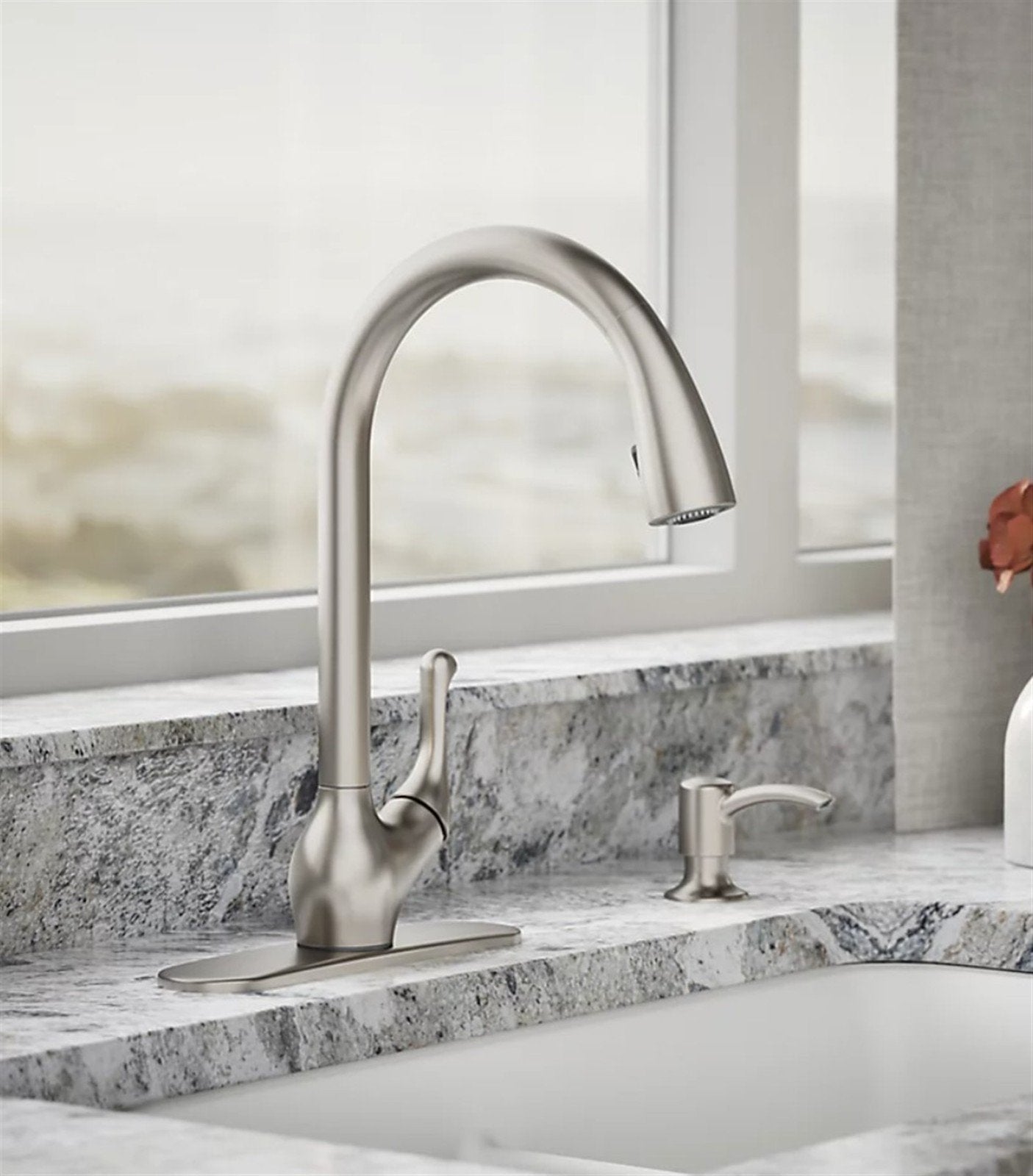KOHLER Barossa Touchless Single Handle Pull Vibrant Stainless K-R78035-SD-VS