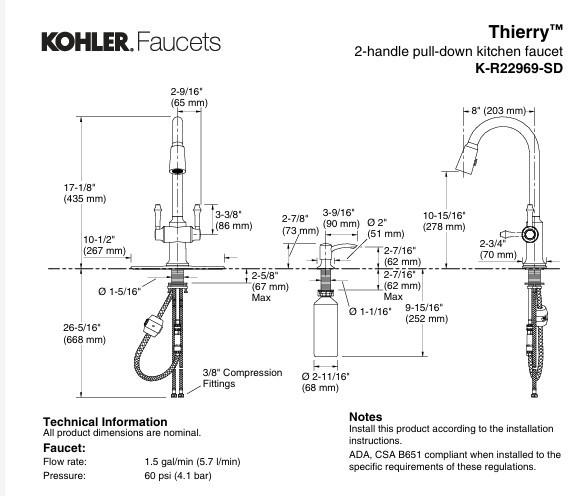 Kohler Thierry Pull Down Kitchen Faucet w/soap Vibrant Stainless K-R22969-SD-VS