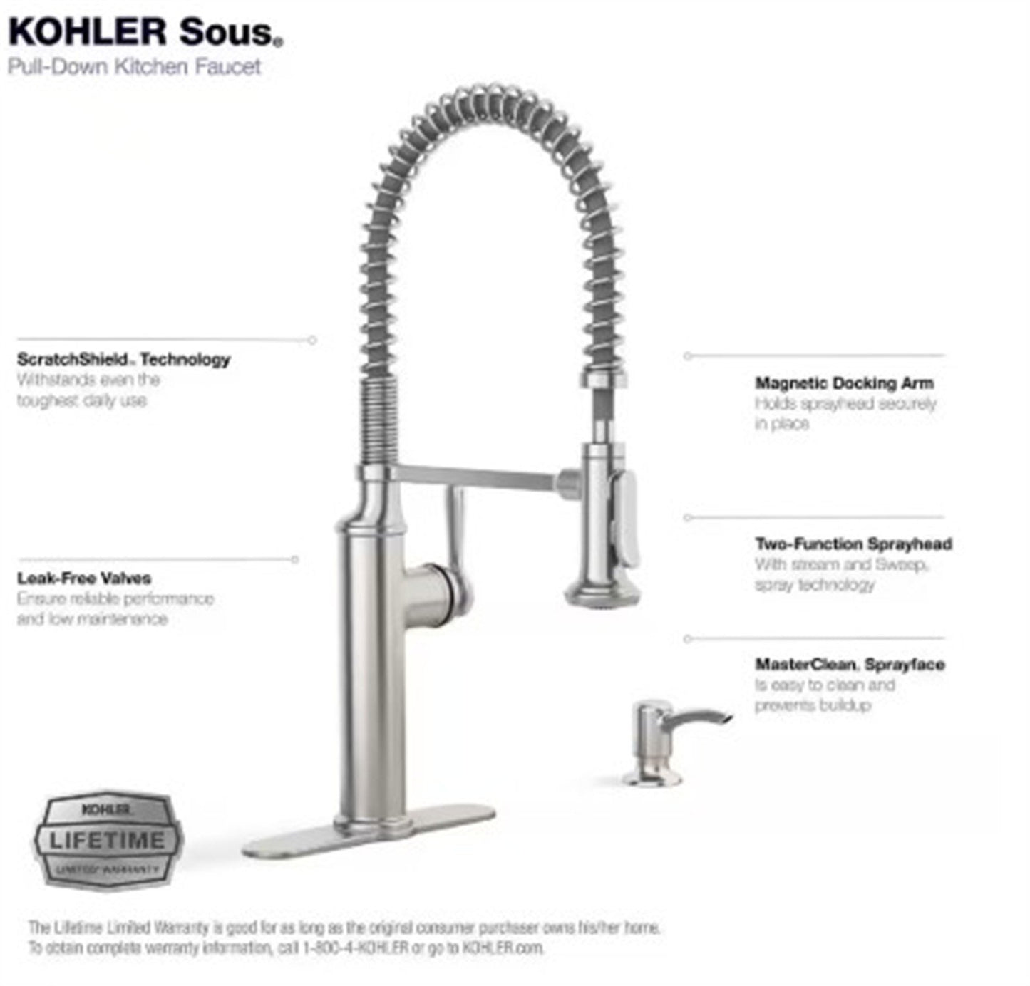 Kohler Sous Pro Style Pull Down Kitchen Vibrant Stainless K-R10651-SD-VS