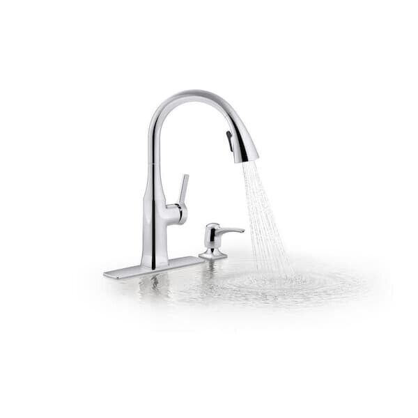 Kohler Rubicon 1 Hole Pull Down Kitchen Faucet in Polished Chrome K-R20147-SD-CP