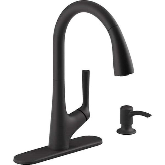 Kohler Elmbrook 1 Hole Pull Down Kitchen Faucet in Matte Black K-R22968-SD-BL