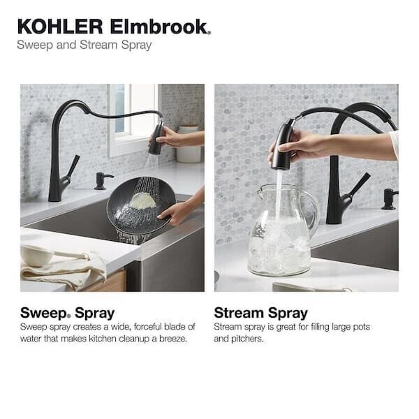 Kohler Elmbrook 1 Hole Pull Down Kitchen Faucet in Matte Black K-R22968-SD-BL