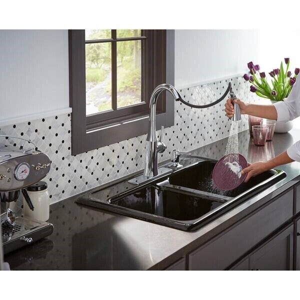 Kohler Rubicon 1 Hole Pull Down Kitchen Faucet in Polished Chrome K-R20147-SD-CP