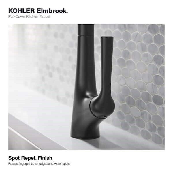 Kohler Elmbrook 1 Hole Pull Down Kitchen Faucet in Matte Black K-R22968-SD-BL