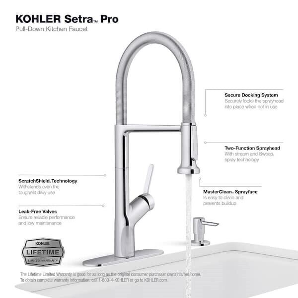 Kohler Setra 1 Hole Standard Kitchen Faucet in Polished Chrome K-R29343-SD-CP