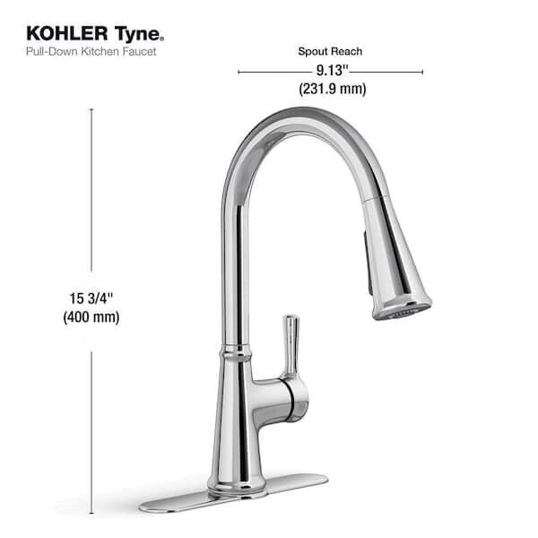 Kohler Tyne 1 Hole Pull Down Kitchen Faucet in Polished Chrome K-R21415-CP